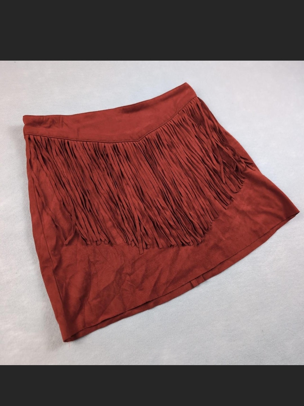 Forever 21 Rust Fringe Faux Suede Mini Skirt With Tassles Size S
